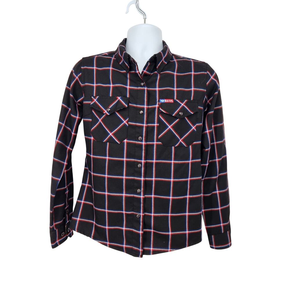 Dixxon X Flycentennial Collab Black Plaid Snap‎ Front Long Sleeve Shirt Men M